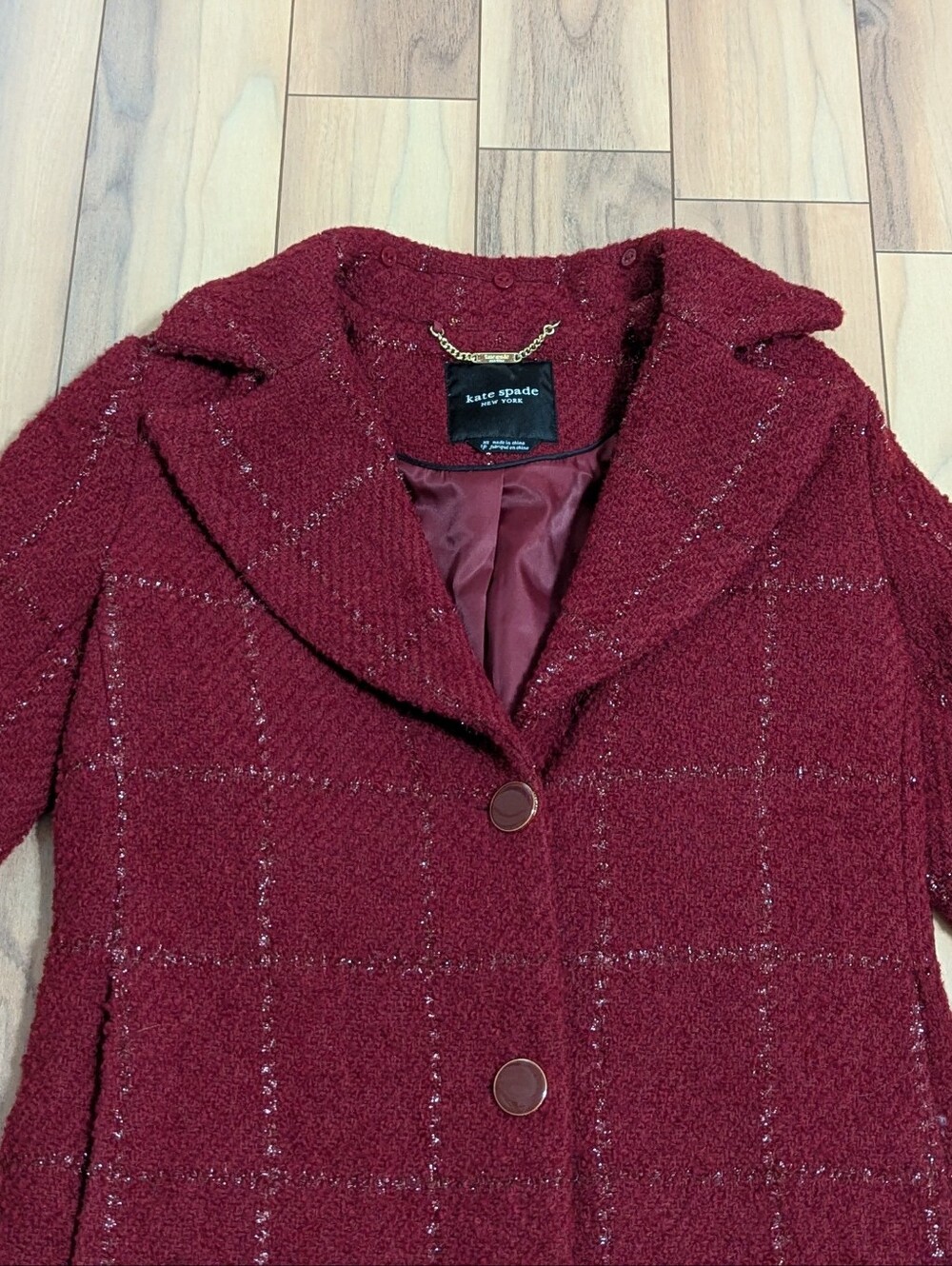 EUC!  Kate Spade New York Wool Pea Coat In Dark Red Size XS - Picture 3 of 16